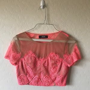 LuLu’s Hot Pink Lace Skirt and Crop Top Set
